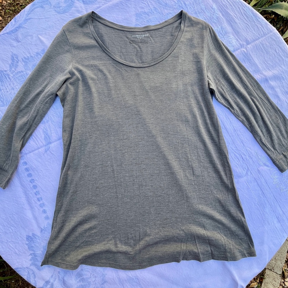 Eileen Fisher silk and cotton 3/4 sleeve shirt